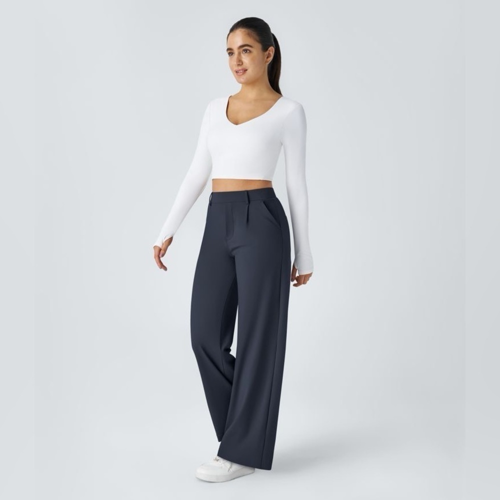 Halara High Waisted Plicated Side Pocket Straight Leg Work Pants NWOT